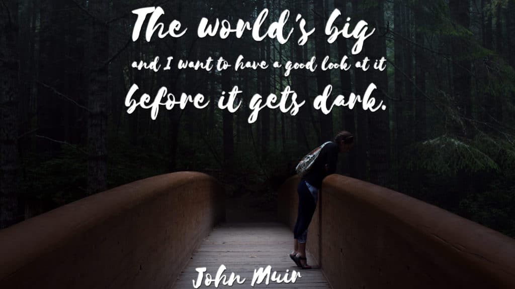 "the world's big and i want to have a good look at it before it gets dark" john muir quote