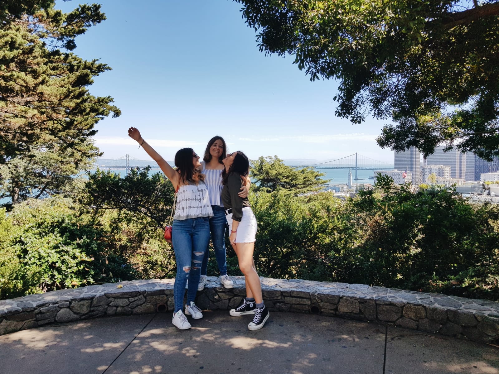 Incredible views of the waterfront of San Francisco from the outside area of the Coit Tower