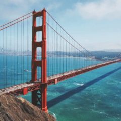 golden gate bridge and bright turquoise water