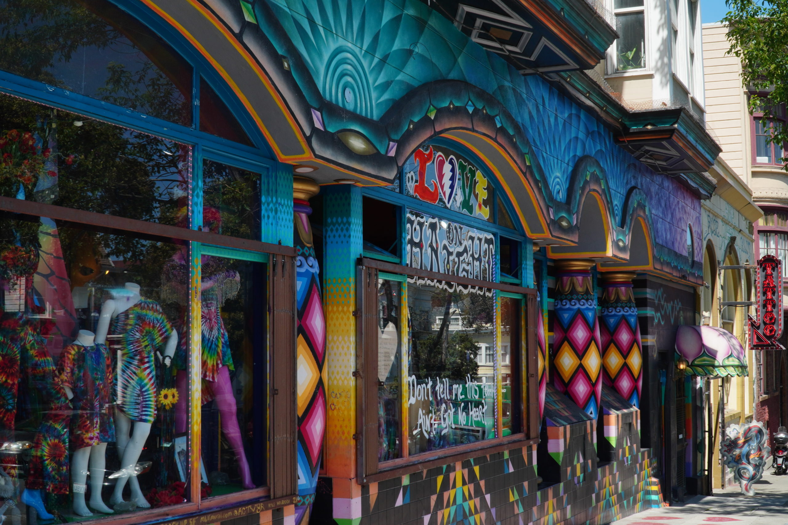 very colorful buildings with window displays