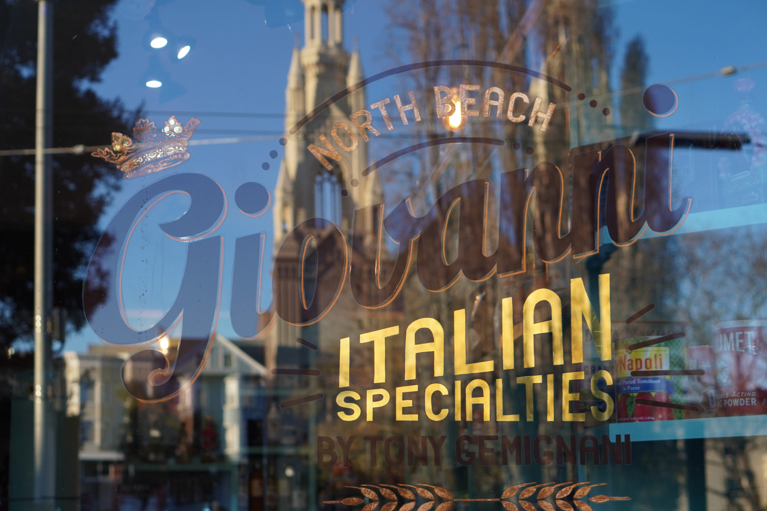 north beach giovanni italian specialties window sign