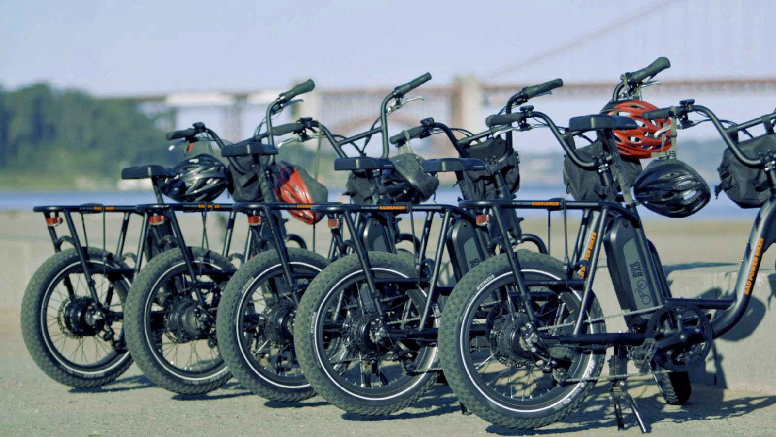 row of black electric bikes lined up