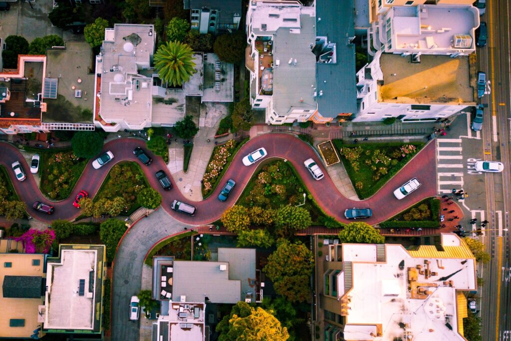 aerial view of lombard street