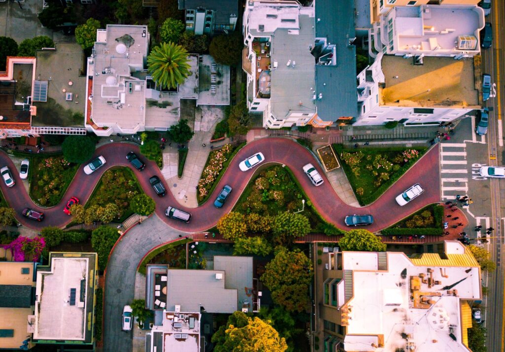 aerial view of lombard street