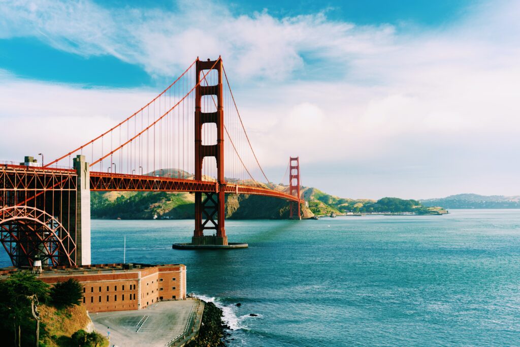 Big Bus San Francisco stops at the Golden Gate Bridge