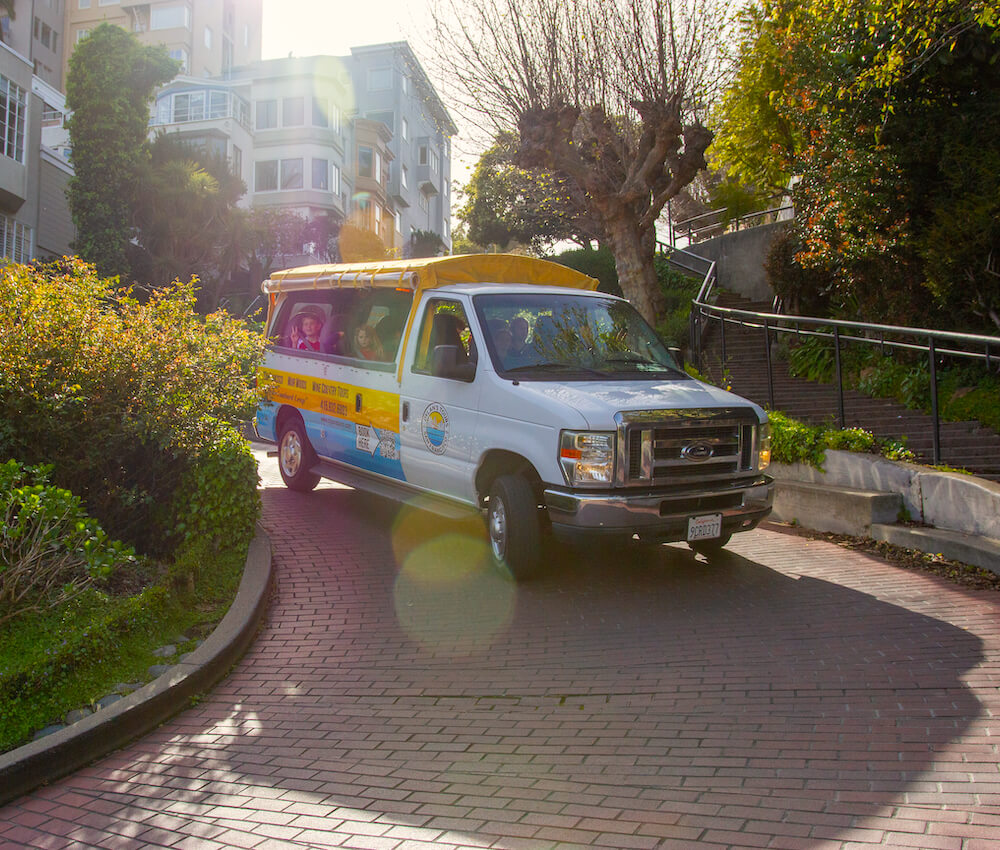 Lombard Leap in open air vehicle on Dylan's Tours