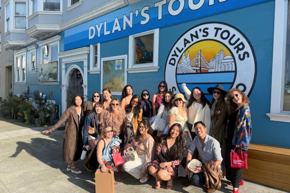 Large Tour Group Photo Outside Dylan's Tours San Francisco Office