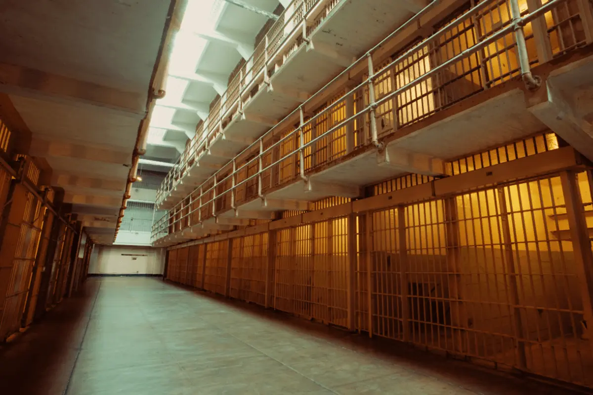 Interior view of a cell block inside Alcatraz prison