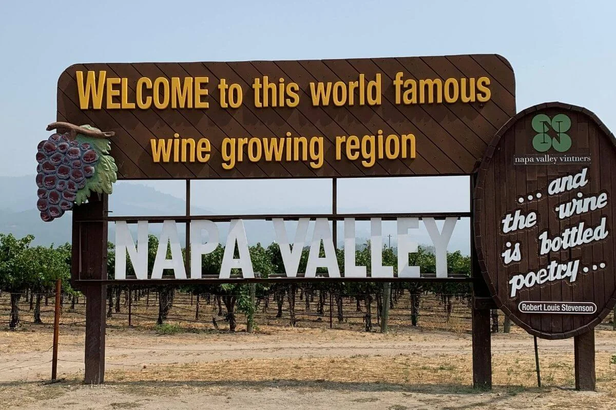 The iconic Napa Valley welcome sign reading