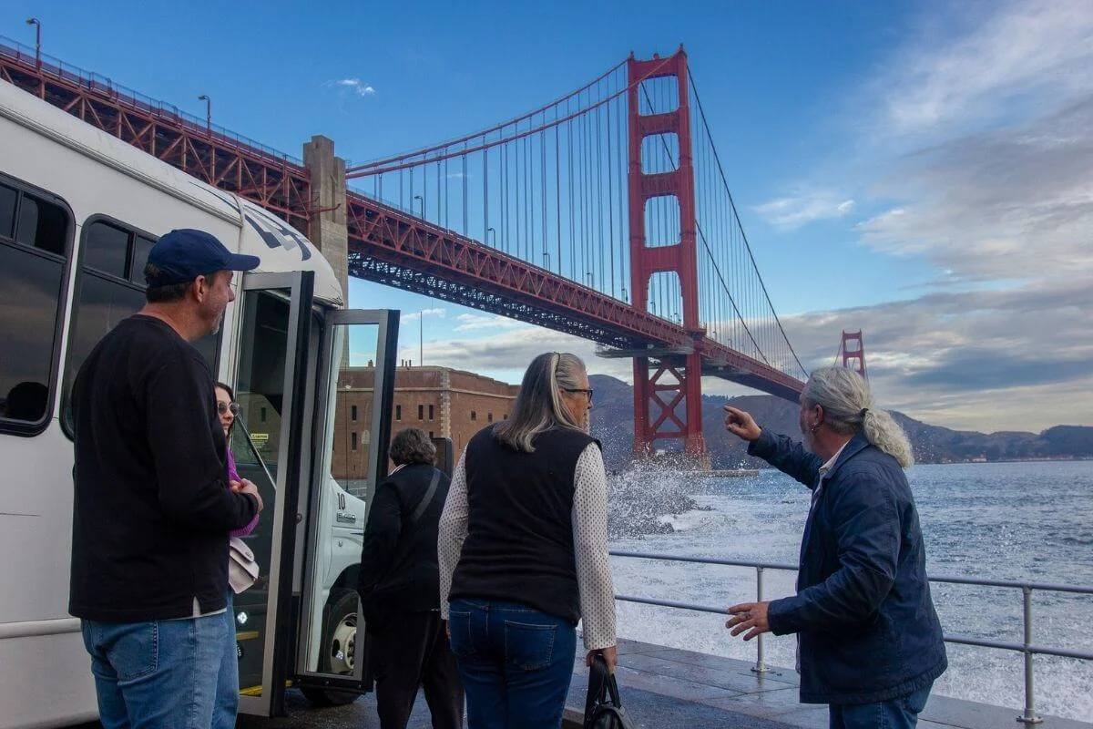 Dylan's Tours guests at a Golden Gate Bridge photo stop in San Francisco
