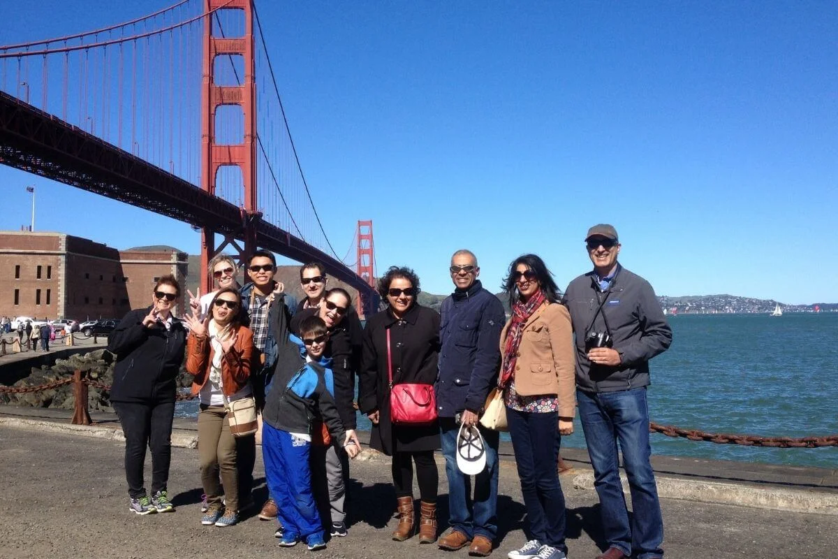 Visitors on a Dylan's Tours stop at the Golden Gate Bridge in San Francisco