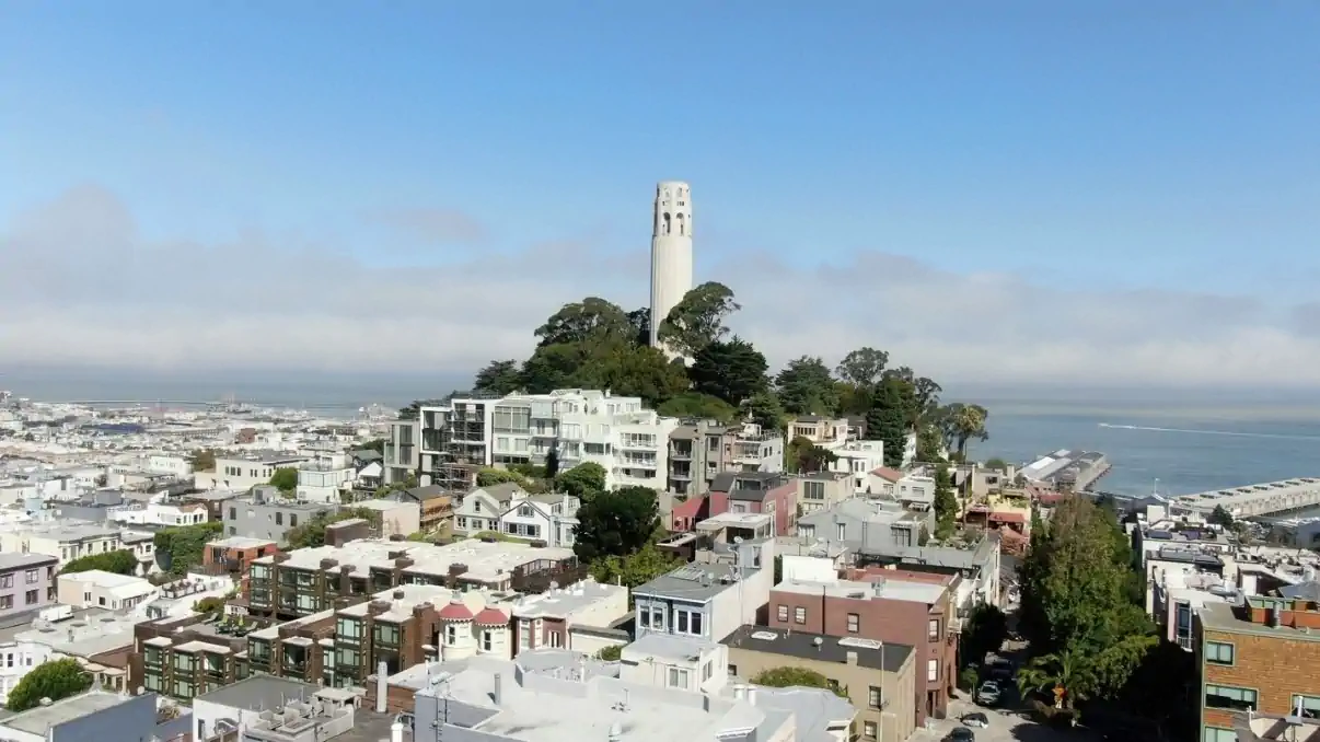 Coit Tower overlooking San Francisco and the bay
