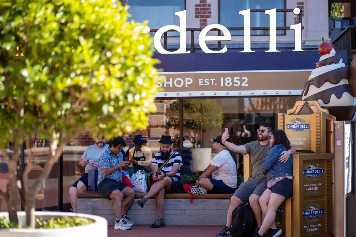 Visitors outside Ghirardelli Square in San Francisco