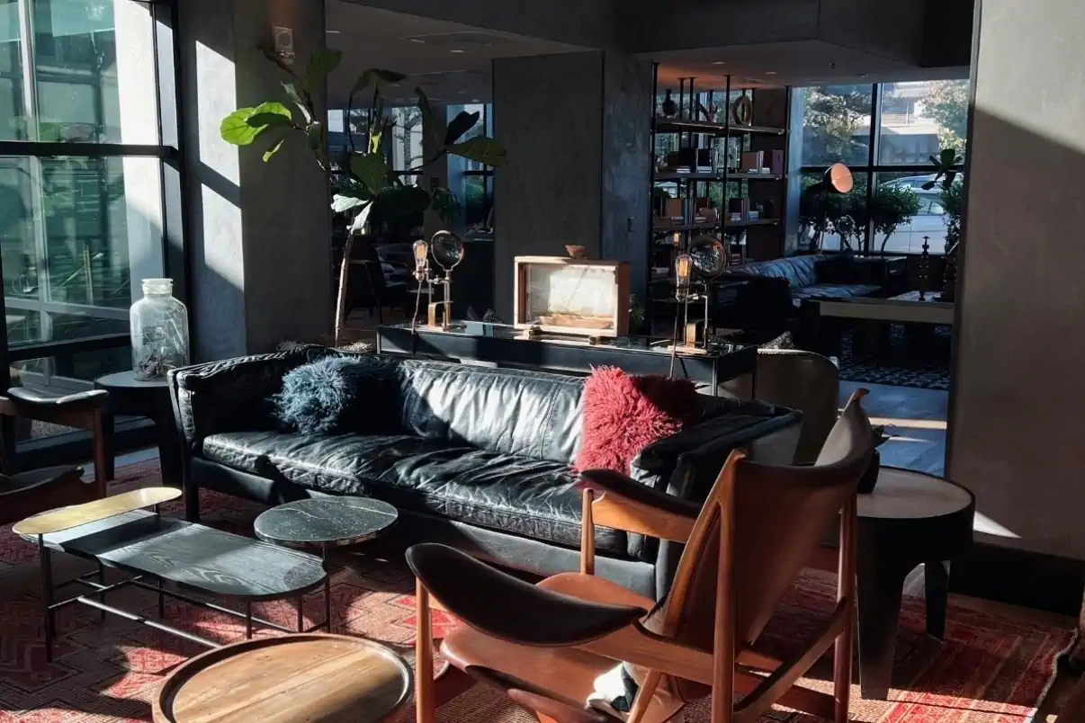 Stylish boutique hotel lobby in San Francisco