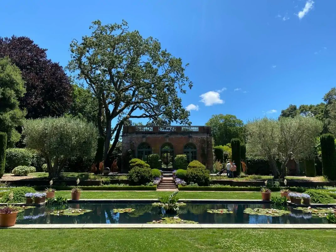 Formal gardens and reflecting pool at Filoli Historic House and Garden
