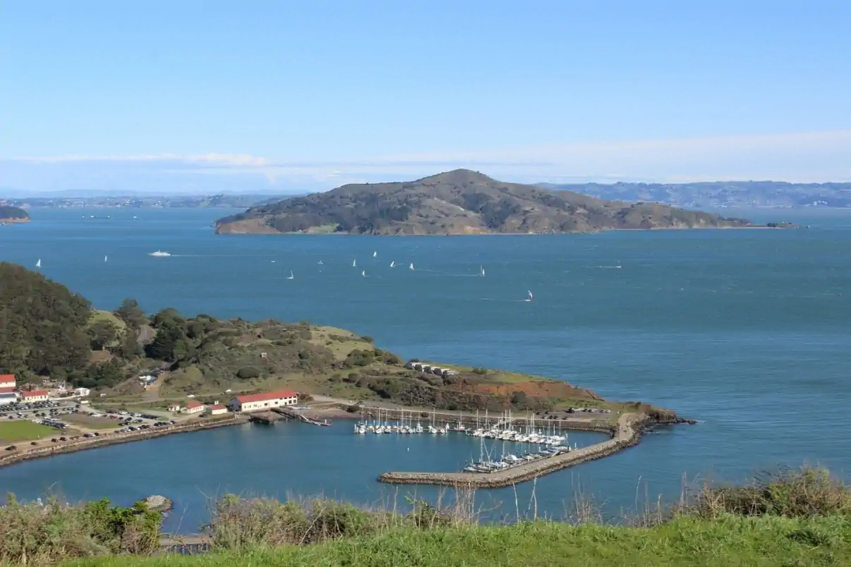 View of Angel Island State Park across San Francisco Bay