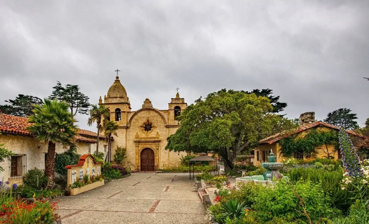 Historic Carmel Mission Basilica courtyard in Carmel-by-the-Sea